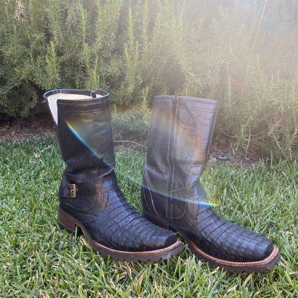 Classic Black Western Caiman Leather Boots